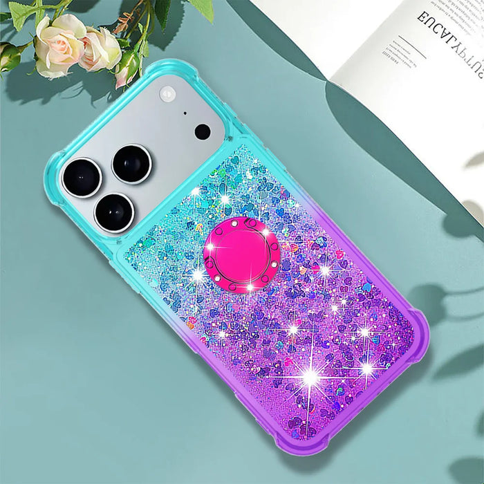 For iPhone 18 Pro Max / 17 Pro Max TPU Case with Kickstand Gradiant Quicksand Shockproof Cover - Sky Blue+Purple - 7