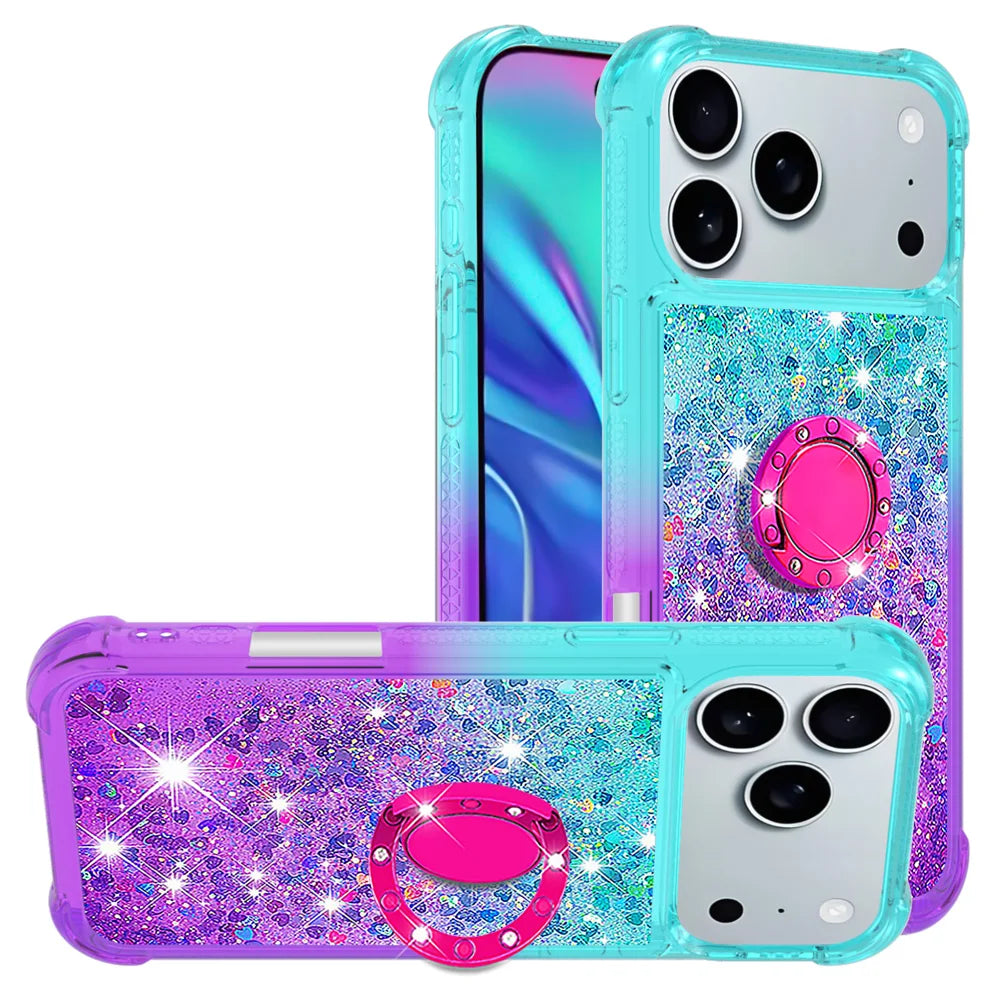 For iPhone 18 Pro / 17 Pro TPU Case with Kickstand Gradiant Quicksand Shockproof Cover - Sky Blue+Purple - 1