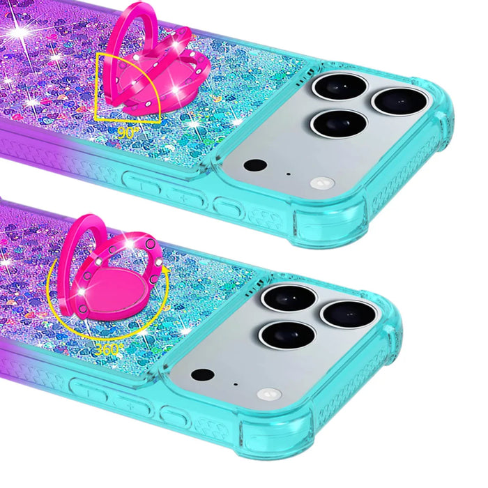 For iPhone 18 Pro / 17 Pro TPU Case with Kickstand Gradiant Quicksand Shockproof Cover - Sky Blue+Purple - 4