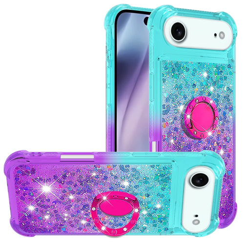 For iPhone Air TPU Case with Kickstand Gradiant Quicksand Shockproof Cover - Sky Blue+Purple - 1