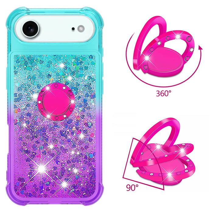 For iPhone Air TPU Case with Kickstand Gradiant Quicksand Shockproof Cover - Sky Blue+Purple - 2