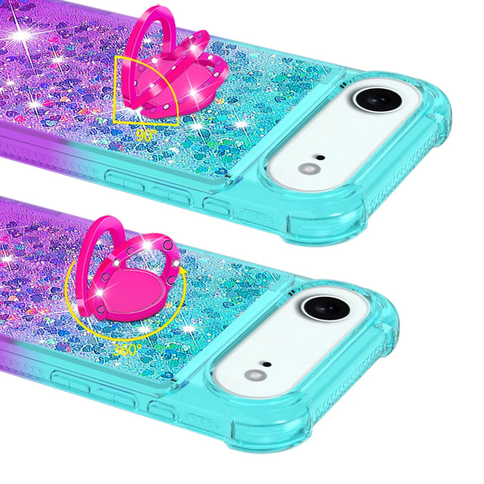 For iPhone Air TPU Case with Kickstand Gradiant Quicksand Shockproof Cover - Sky Blue+Purple - 4