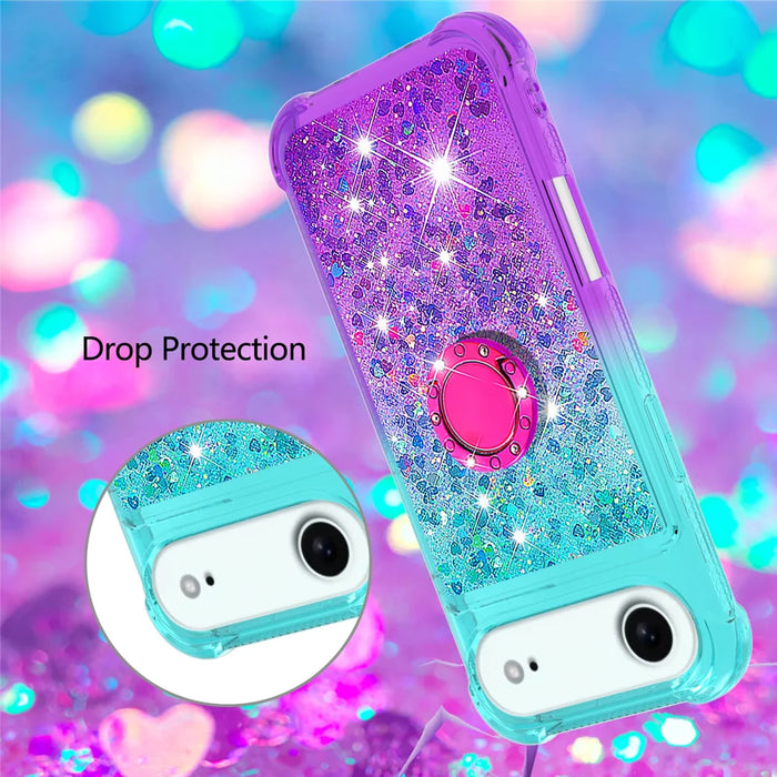For iPhone Air TPU Case with Kickstand Gradiant Quicksand Shockproof Cover - Sky Blue+Purple - 5