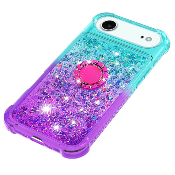 For iPhone Air TPU Case with Kickstand Gradiant Quicksand Shockproof Cover - Sky Blue+Purple - 6
