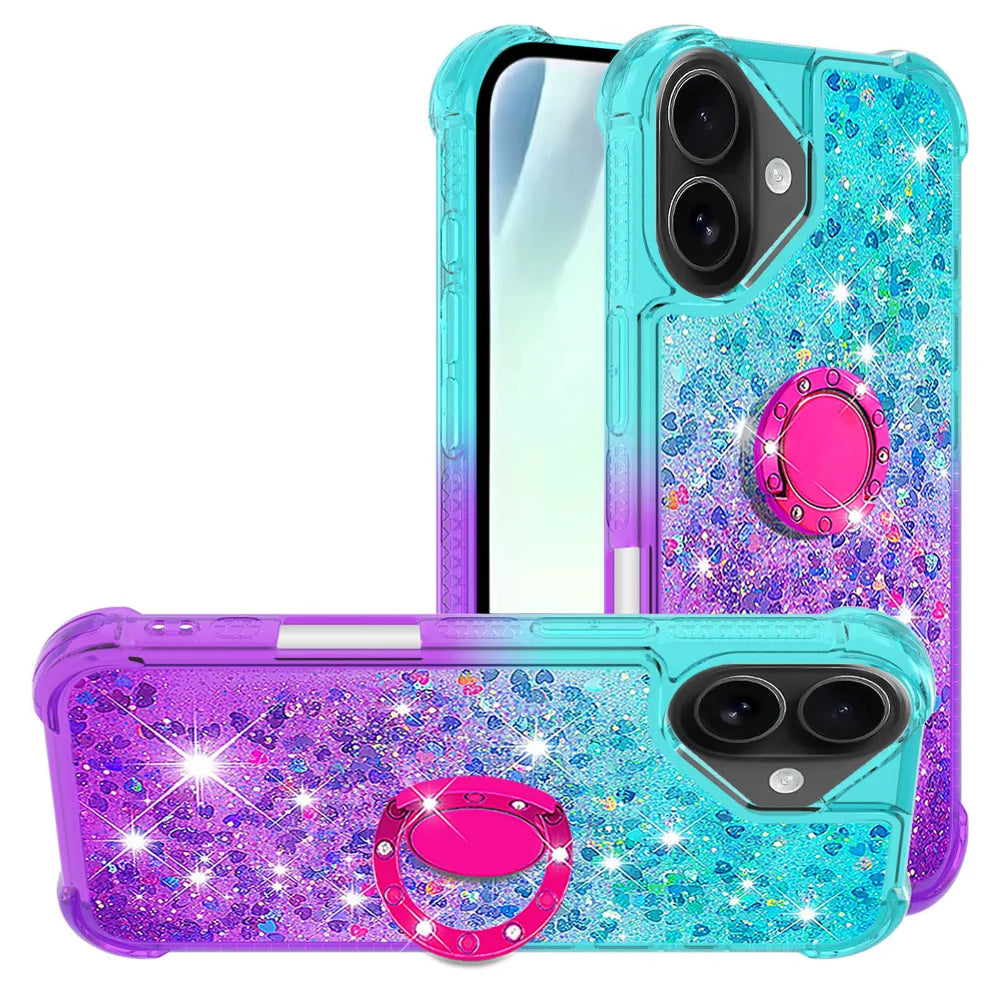 For iPhone 17 TPU Case with Kickstand Gradiant Quicksand Shockproof Cover - Sky Blue+Purple - 1