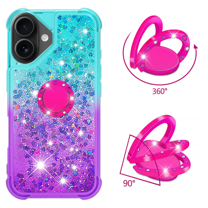 For iPhone 17 TPU Case with Kickstand Gradiant Quicksand Shockproof Cover - Sky Blue+Purple - 2