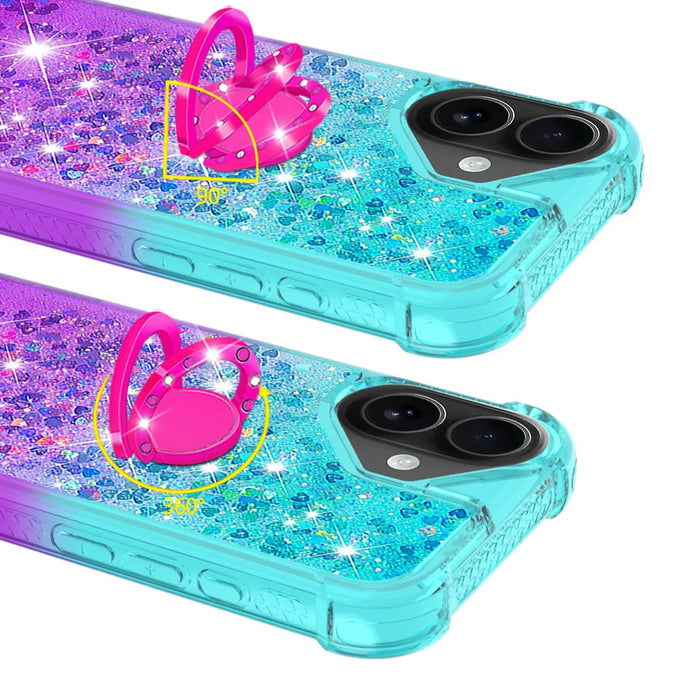 For iPhone 17 TPU Case with Kickstand Gradiant Quicksand Shockproof Cover - Sky Blue+Purple - 4