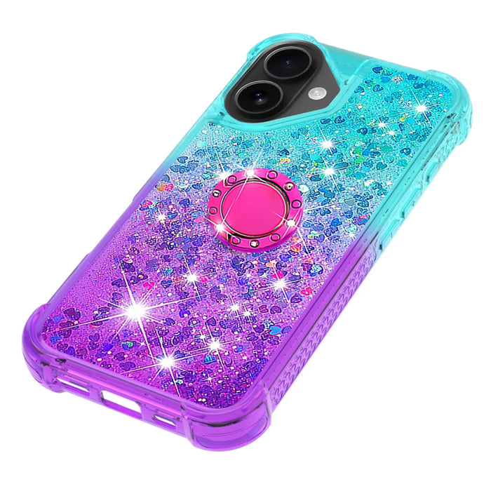 For iPhone 17 TPU Case with Kickstand Gradiant Quicksand Shockproof Cover - Sky Blue+Purple - 6