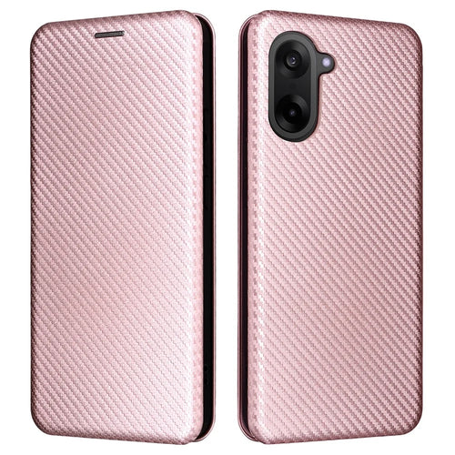 For OnePlus Ace 5 Racing 5G / Nord CE5 5G Case Carbon Fiber Texture Drop-Proof PU Leather Phone Cover - Rose Gold - 1