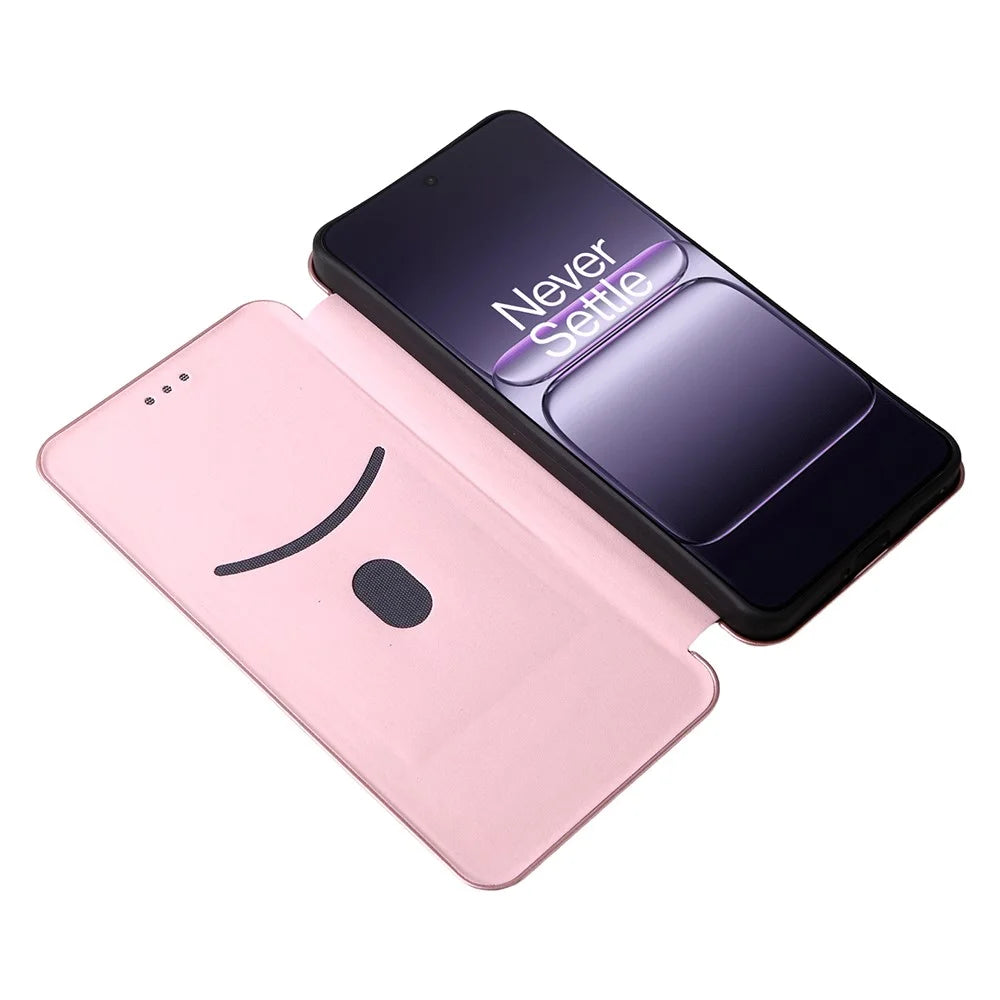 For OnePlus Ace 5 Racing 5G / Nord CE5 5G Case Carbon Fiber Texture Drop-Proof PU Leather Phone Cover - Rose Gold - 2