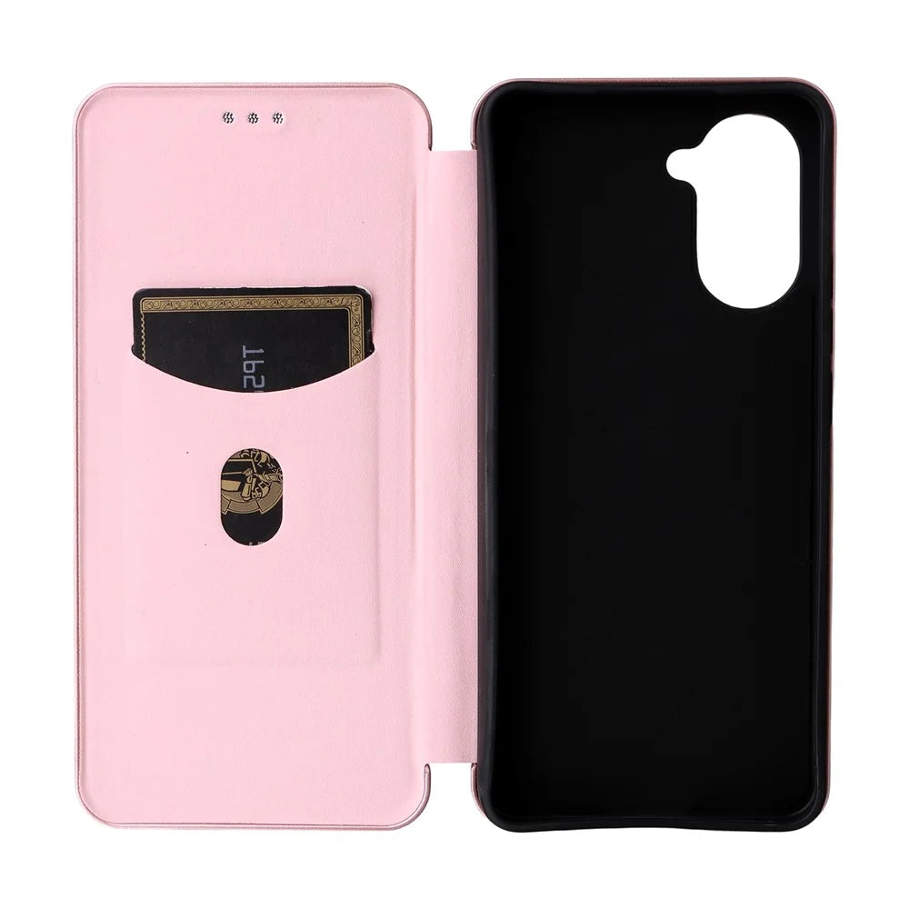 For OnePlus Ace 5 Racing 5G / Nord CE5 5G Case Carbon Fiber Texture Drop-Proof PU Leather Phone Cover - Rose Gold - 3