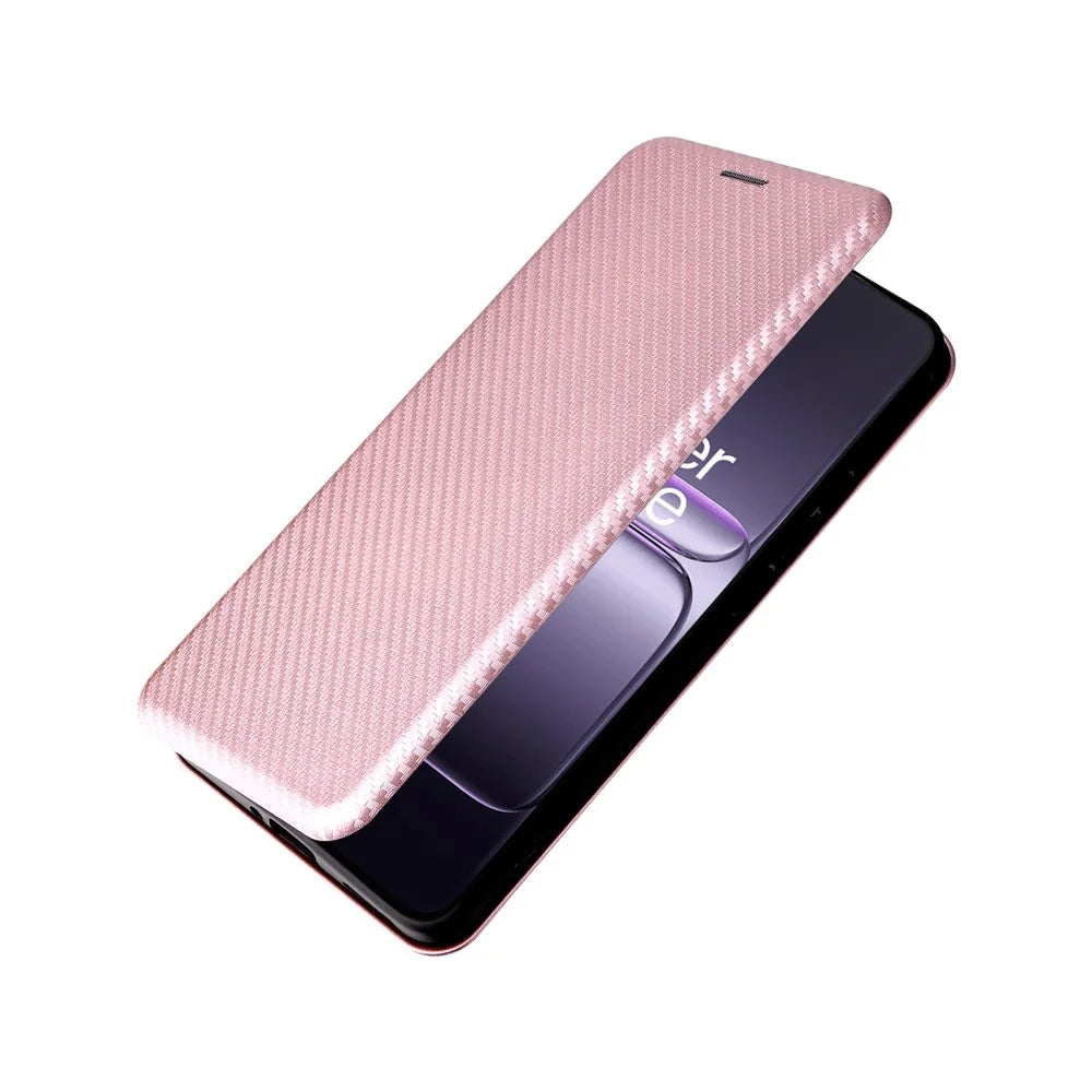 For OnePlus Ace 5 Racing 5G / Nord CE5 5G Case Carbon Fiber Texture Drop-Proof PU Leather Phone Cover - Rose Gold - 5
