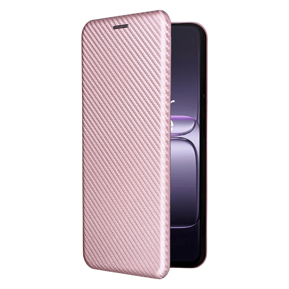 For OnePlus Ace 5 Racing 5G / Nord CE5 5G Case Carbon Fiber Texture Drop-Proof PU Leather Phone Cover - Rose Gold - 7