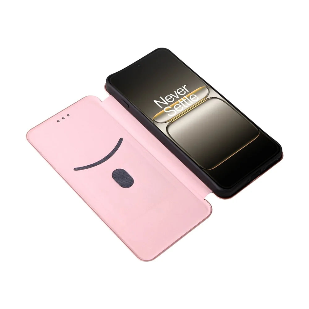 For OnePlus Ace 5 Ultra 5G / Nord 5 5G Case Carbon Fiber Texture Drop-Proof PU Leather Phone Cover - Rose Gold - 2