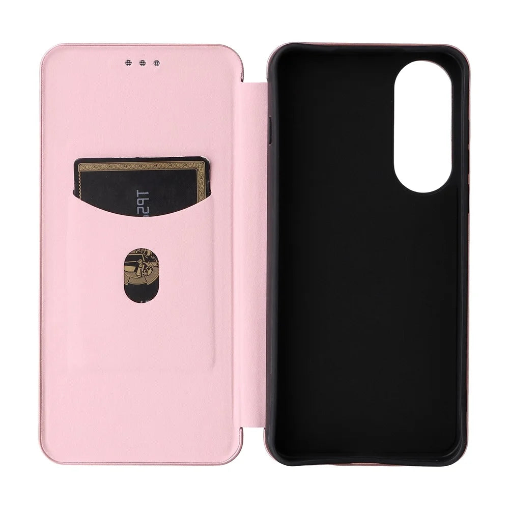 For OnePlus Ace 5 Ultra 5G / Nord 5 5G Case Carbon Fiber Texture Drop-Proof PU Leather Phone Cover - Rose Gold - 3