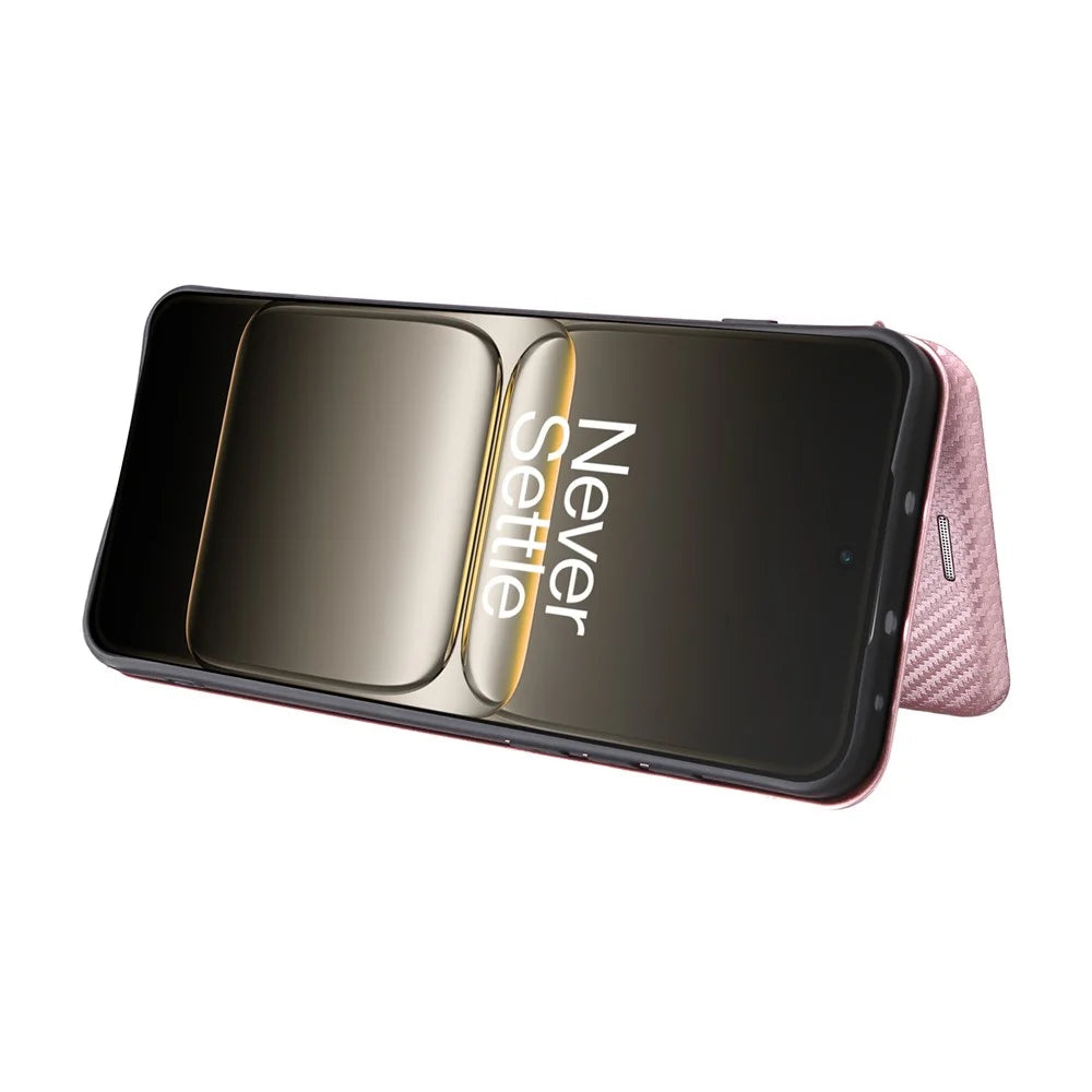 For OnePlus Ace 5 Ultra 5G / Nord 5 5G Case Carbon Fiber Texture Drop-Proof PU Leather Phone Cover - Rose Gold - 4