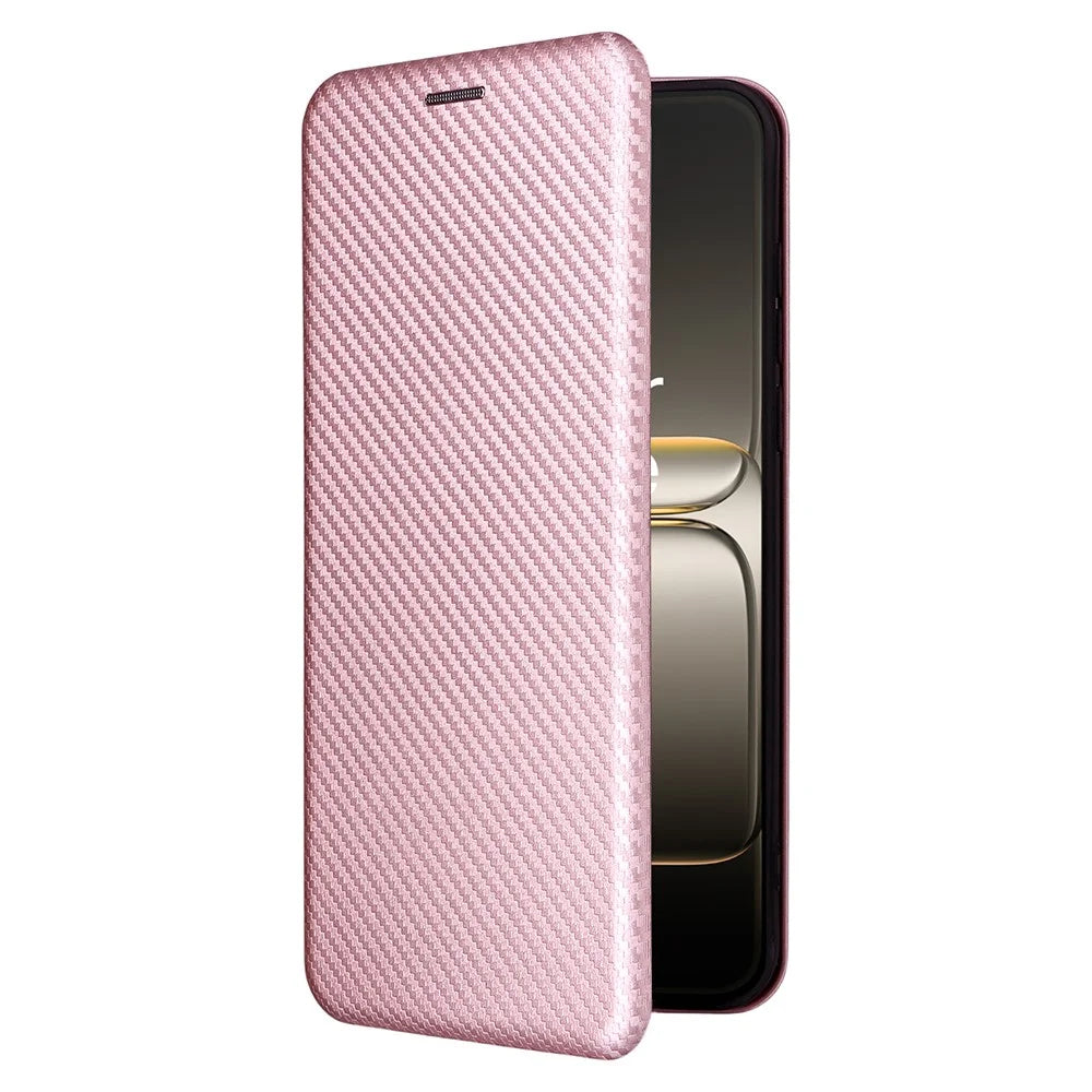 For OnePlus Ace 5 Ultra 5G / Nord 5 5G Case Carbon Fiber Texture Drop-Proof PU Leather Phone Cover - Rose Gold - 7