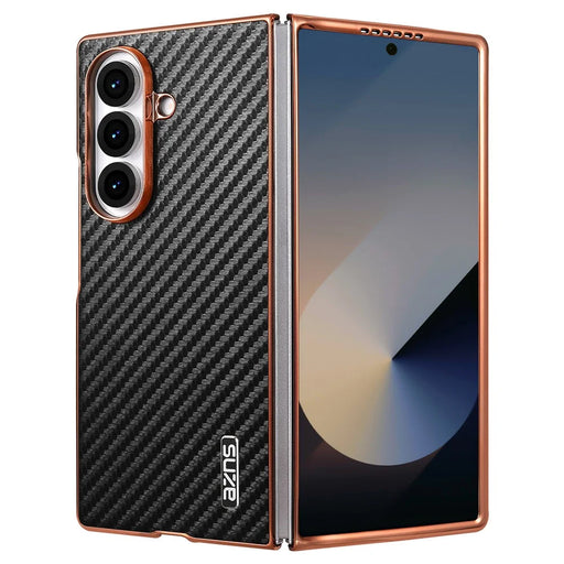 AZNS For Samsung Galaxy Z Fold7 5G Case Electroplating Carbon Fiber Texture PU+PC Phone Cover - Black - 1