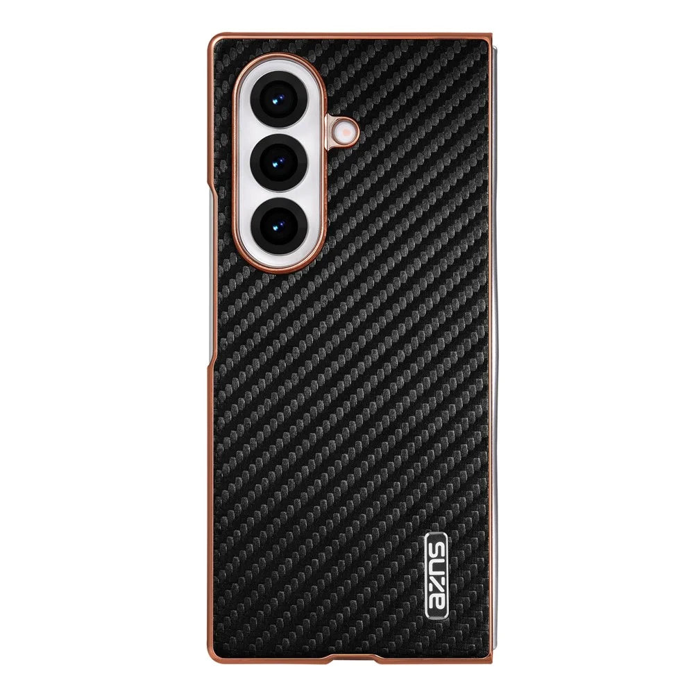 AZNS For Samsung Galaxy Z Fold7 5G Case Electroplating Carbon Fiber Texture PU+PC Phone Cover - Black - 3