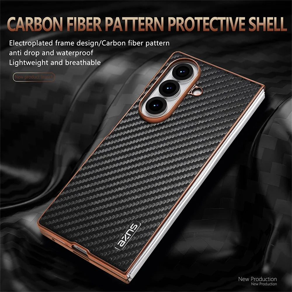 AZNS For Samsung Galaxy Z Fold7 5G Case Electroplating Carbon Fiber Texture PU+PC Phone Cover - Black - 4