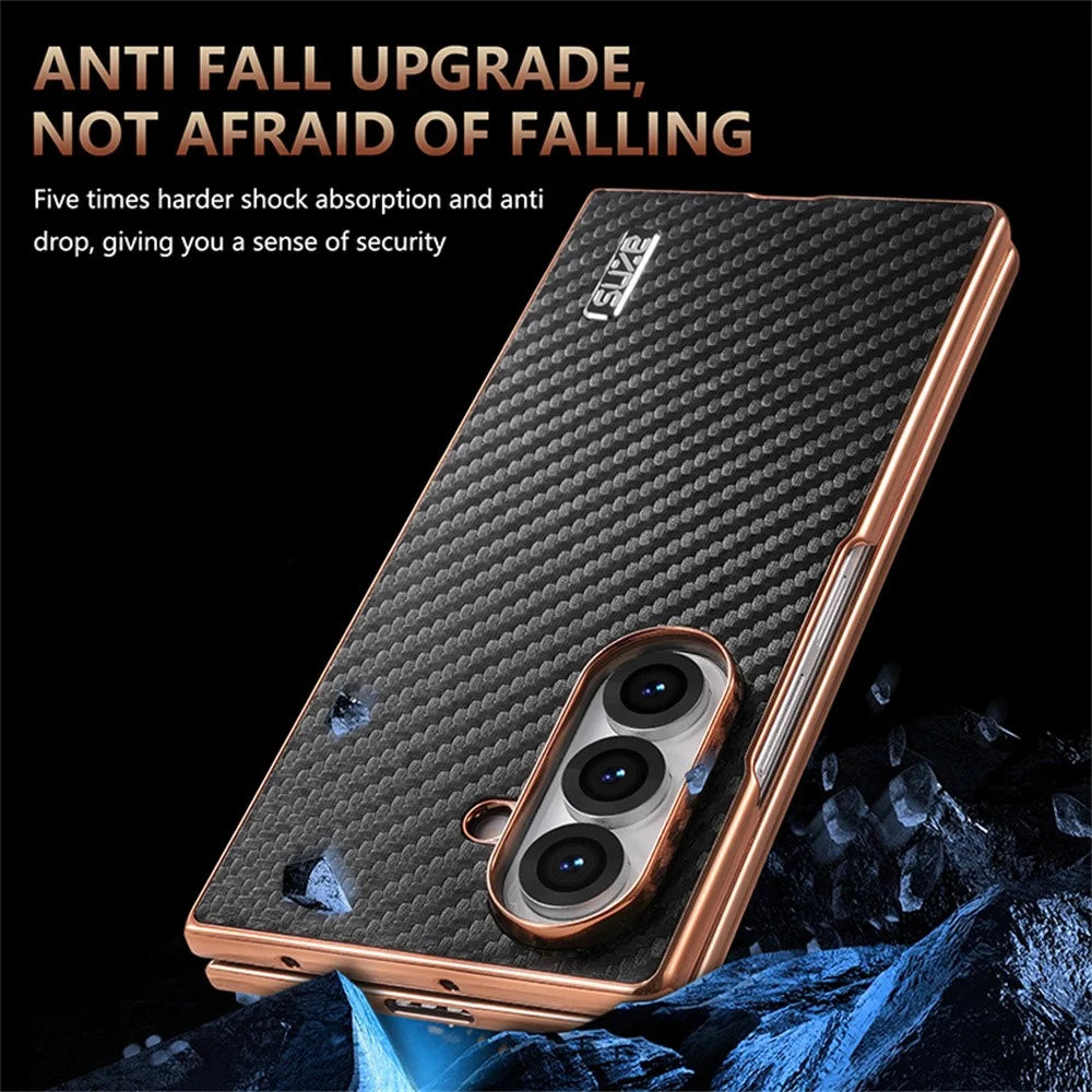 AZNS For Samsung Galaxy Z Fold7 5G Case Electroplating Carbon Fiber Texture PU+PC Phone Cover - Black - 6