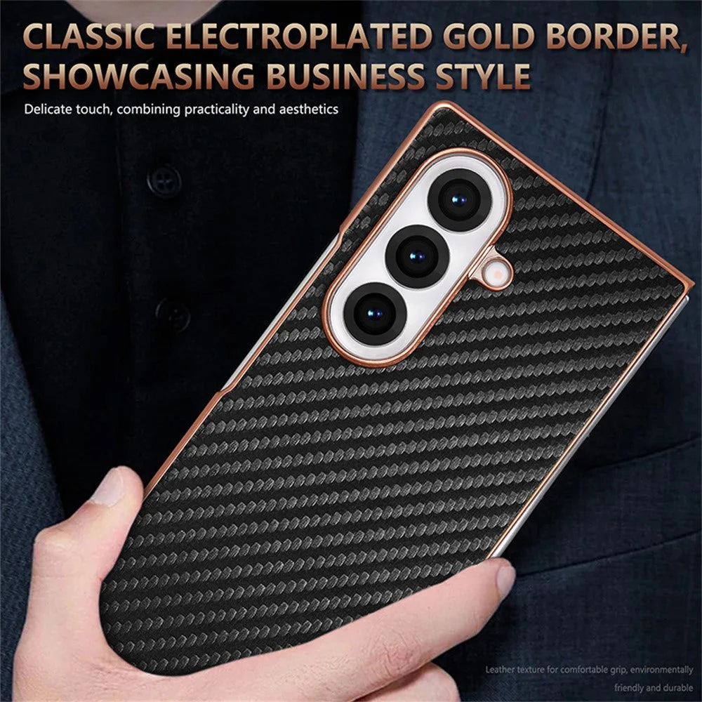 AZNS For Samsung Galaxy Z Fold7 5G Case Electroplating Carbon Fiber Texture PU+PC Phone Cover - Black - 7
