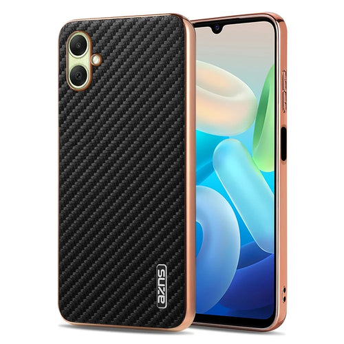 AZNS For Samsung Galaxy A08 5G / A08 4G / A07 5G / A07 4G Case Electroplating Carbon Fiber Texture PU + TPU Phone Cover - Black - 1