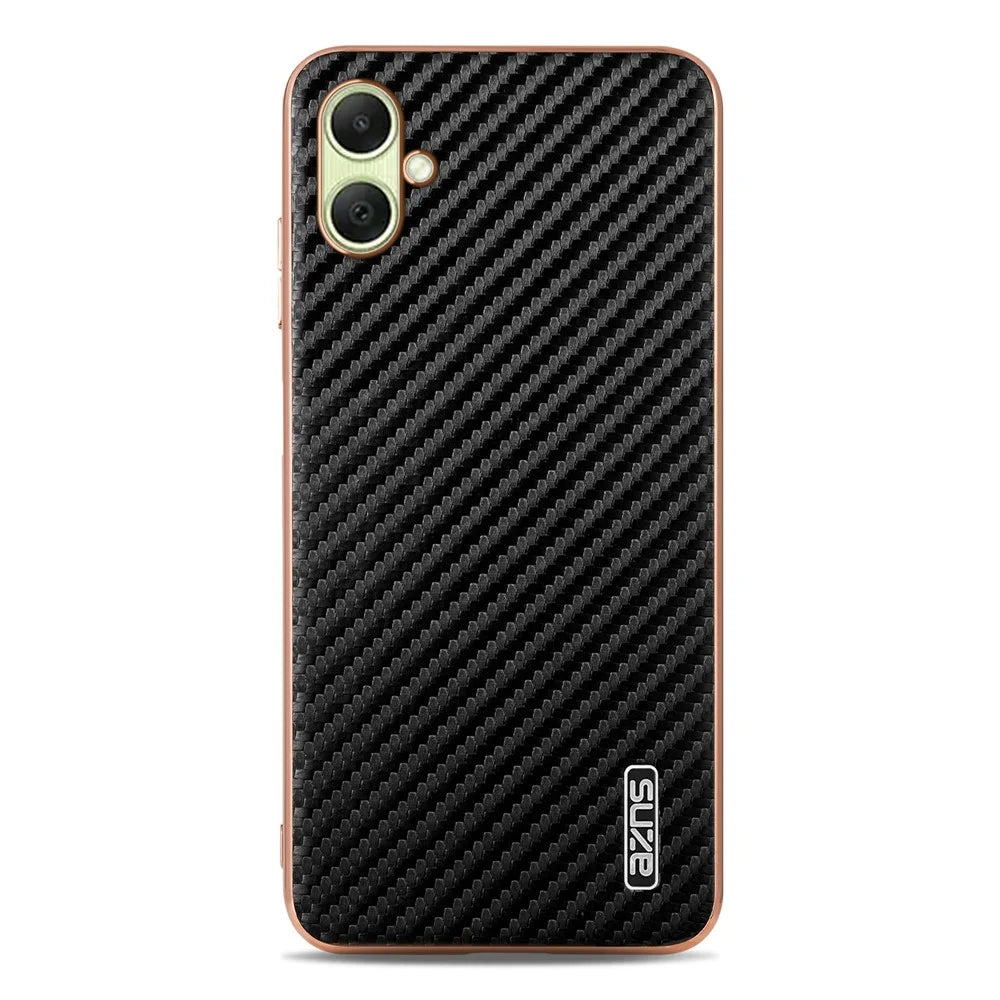 AZNS For Samsung Galaxy A08 5G / A08 4G / A07 5G / A07 4G Case Electroplating Carbon Fiber Texture PU + TPU Phone Cover - Black - 2