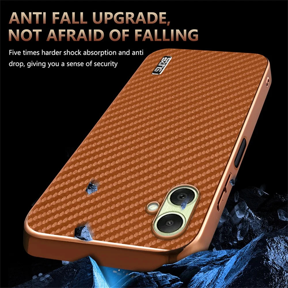 AZNS For Samsung Galaxy A08 5G / A08 4G / A07 5G / A07 4G Case Electroplating Carbon Fiber Texture PU + TPU Phone Cover - Black - 6