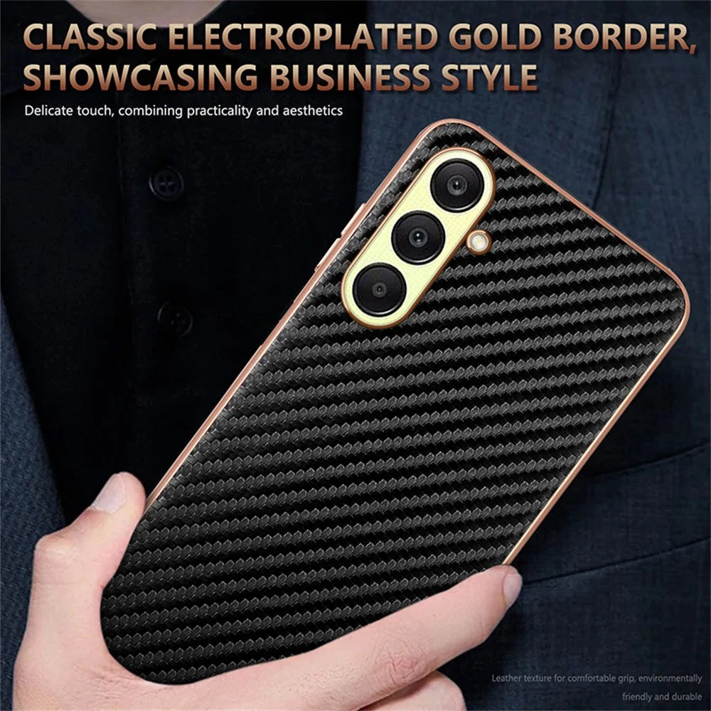 AZNS For Samsung Galaxy A18 5G / A18 4G / A17 5G / A17 4G / A26 5G Case Electroplating Carbon Fiber Texture PU + TPU Phone Cover - Black - 5