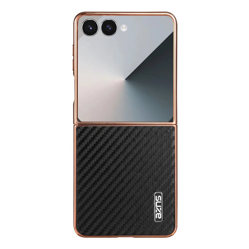 AZNS For Samsung Galaxy Z Flip7 5G Case Electroplating Carbon Fiber Texture PU+PC Phone Cover - Black - 2