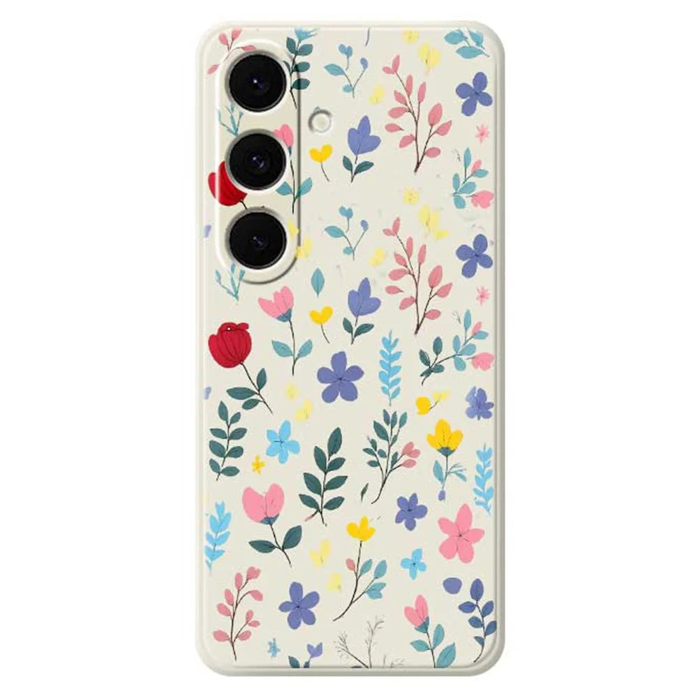 For Samsung Galaxy S24 FE Case Colorful Flower Branches Pattern Printing Straight Edge TPU Phone Back Cover - Beige - 1
