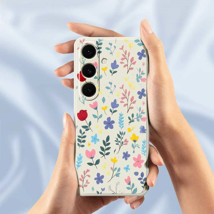For Samsung Galaxy S24 FE Case Colorful Flower Branches Pattern Printing Straight Edge TPU Phone Back Cover - Beige - 4