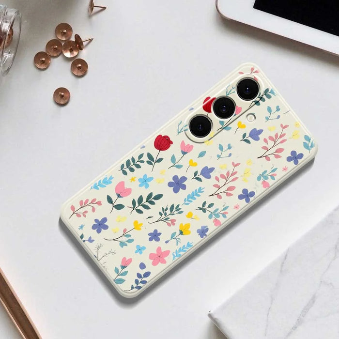 For Samsung Galaxy S24 FE Case Colorful Flower Branches Pattern Printing Straight Edge TPU Phone Back Cover - Beige - 6