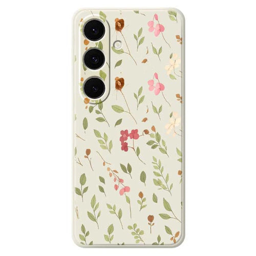 For Samsung Galaxy S24 FE Case Small Flower Leaves Pattern Printing Straight Edge TPU Phone Back Cover - Beige - 1