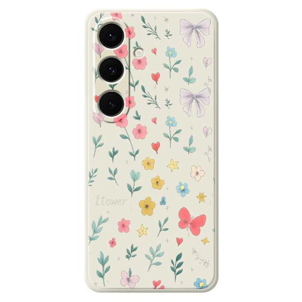 For Samsung Galaxy S24 FE Case Floral Bow Pattern Printing Straight Edge TPU Phone Back Cover - Beige - 1