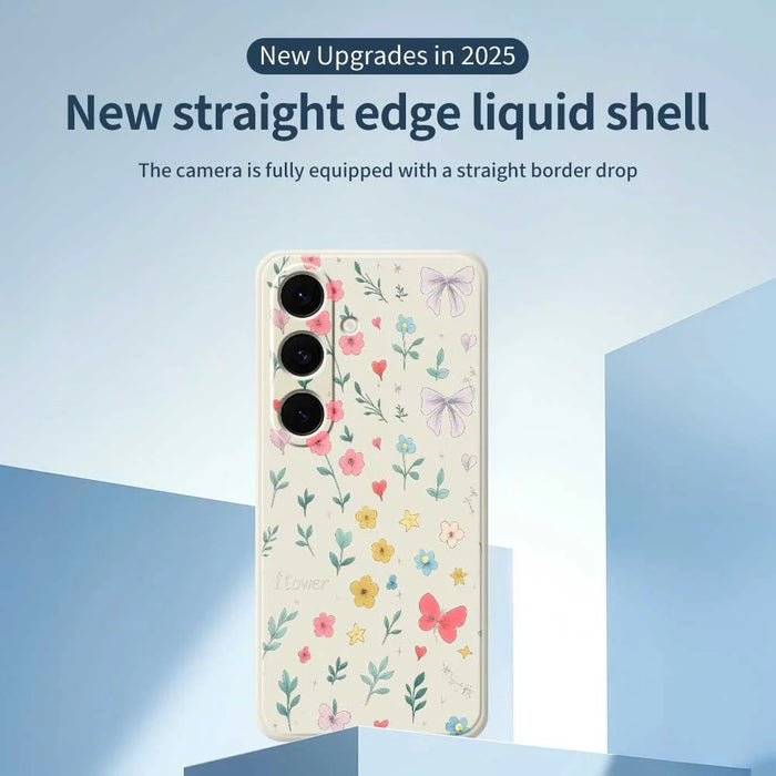 For Samsung Galaxy S24 FE Case Floral Bow Pattern Printing Straight Edge TPU Phone Back Cover - Beige - 2