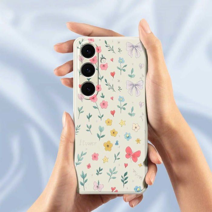 For Samsung Galaxy S24 FE Case Floral Bow Pattern Printing Straight Edge TPU Phone Back Cover - Beige - 4
