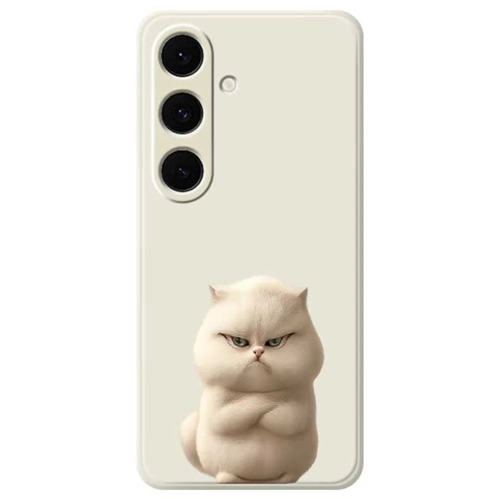 For Samsung Galaxy S24 FE Case Angry Cat Pattern Printing Straight Edge TPU Phone Back Cover - Beige - 1