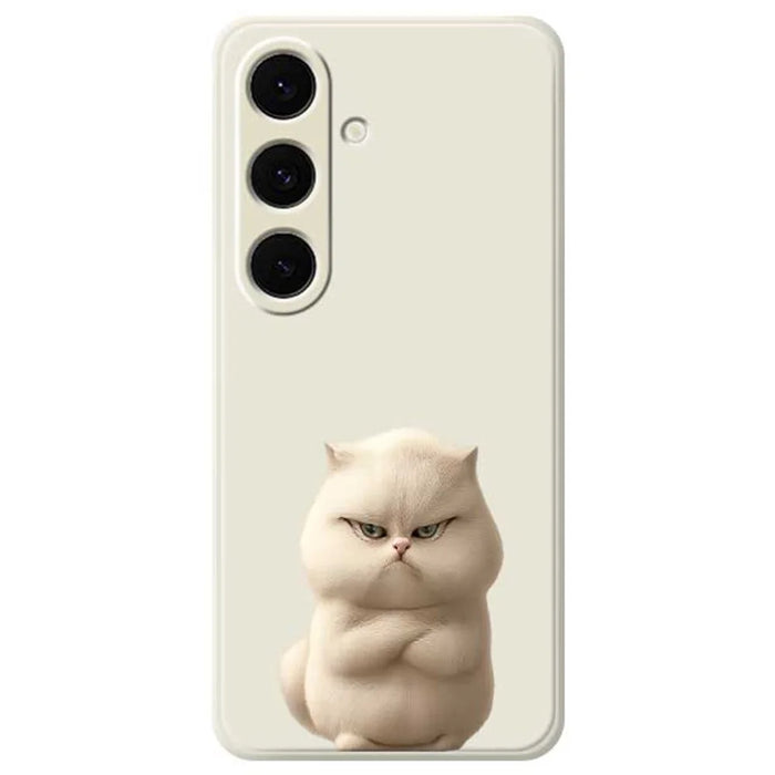 For Samsung Galaxy S24 FE Case Angry Cat Pattern Printing Straight Edge TPU Phone Back Cover - Beige - 1