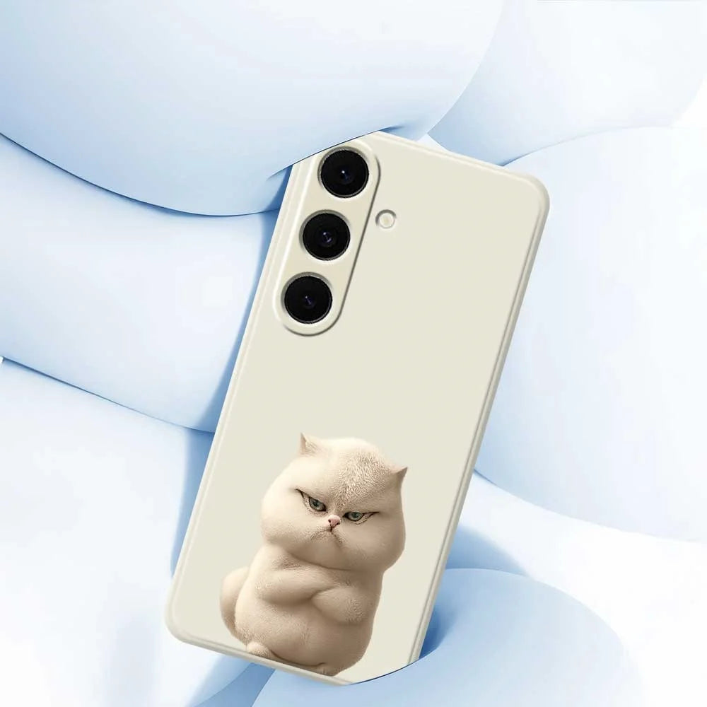 For Samsung Galaxy S24 FE Case Angry Cat Pattern Printing Straight Edge TPU Phone Back Cover - Beige - 4