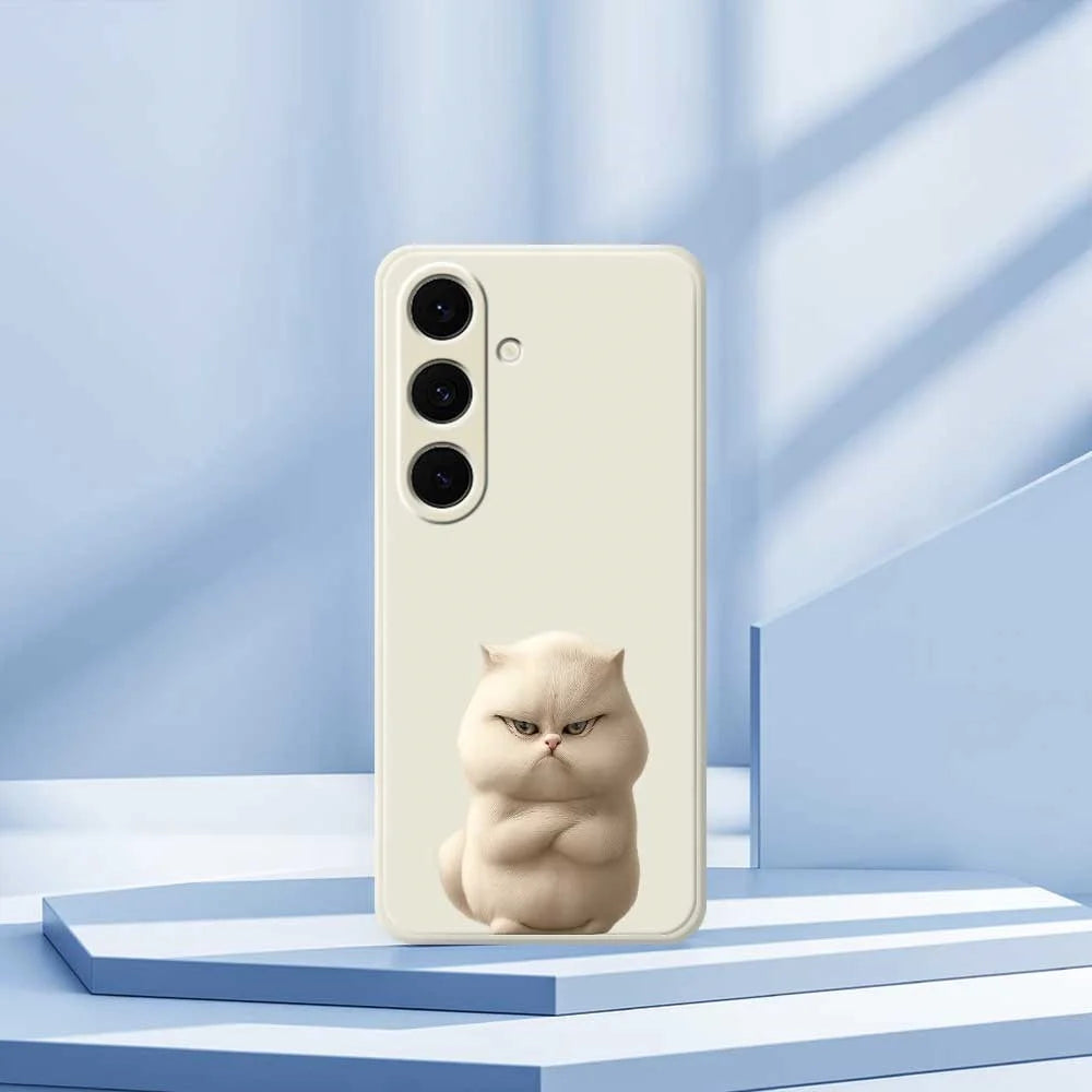 For Samsung Galaxy S24 FE Case Angry Cat Pattern Printing Straight Edge TPU Phone Back Cover - Beige - 7