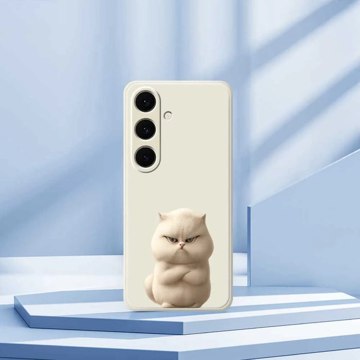 For Samsung Galaxy S24 FE Case Angry Cat Pattern Printing Straight Edge TPU Phone Back Cover - Beige - 7