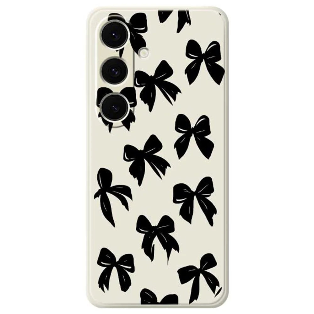 For Samsung Galaxy S24 FE Case Black Bow Pattern Printing Straight Edge TPU Phone Back Cover - Beige - 1