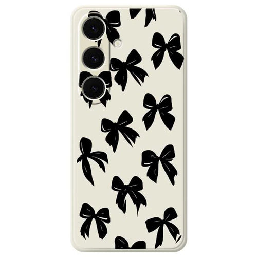 For Samsung Galaxy S24 FE Case Black Bow Pattern Printing Straight Edge TPU Phone Back Cover - Beige - 1