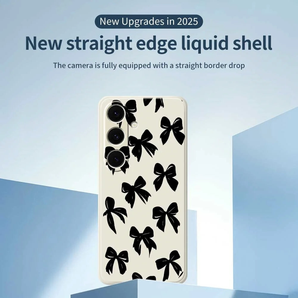 For Samsung Galaxy S24 FE Case Black Bow Pattern Printing Straight Edge TPU Phone Back Cover - Beige - 2