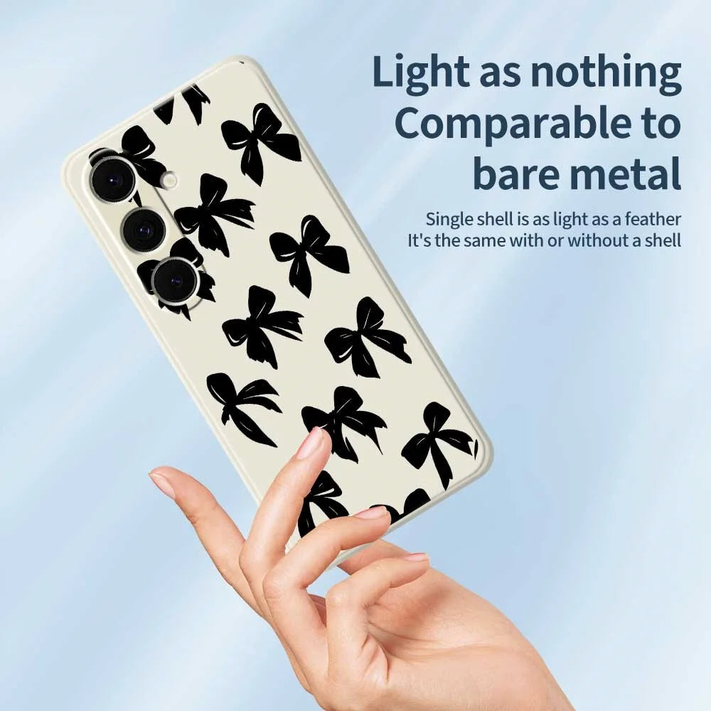 For Samsung Galaxy S24 FE Case Black Bow Pattern Printing Straight Edge TPU Phone Back Cover - Beige - 3