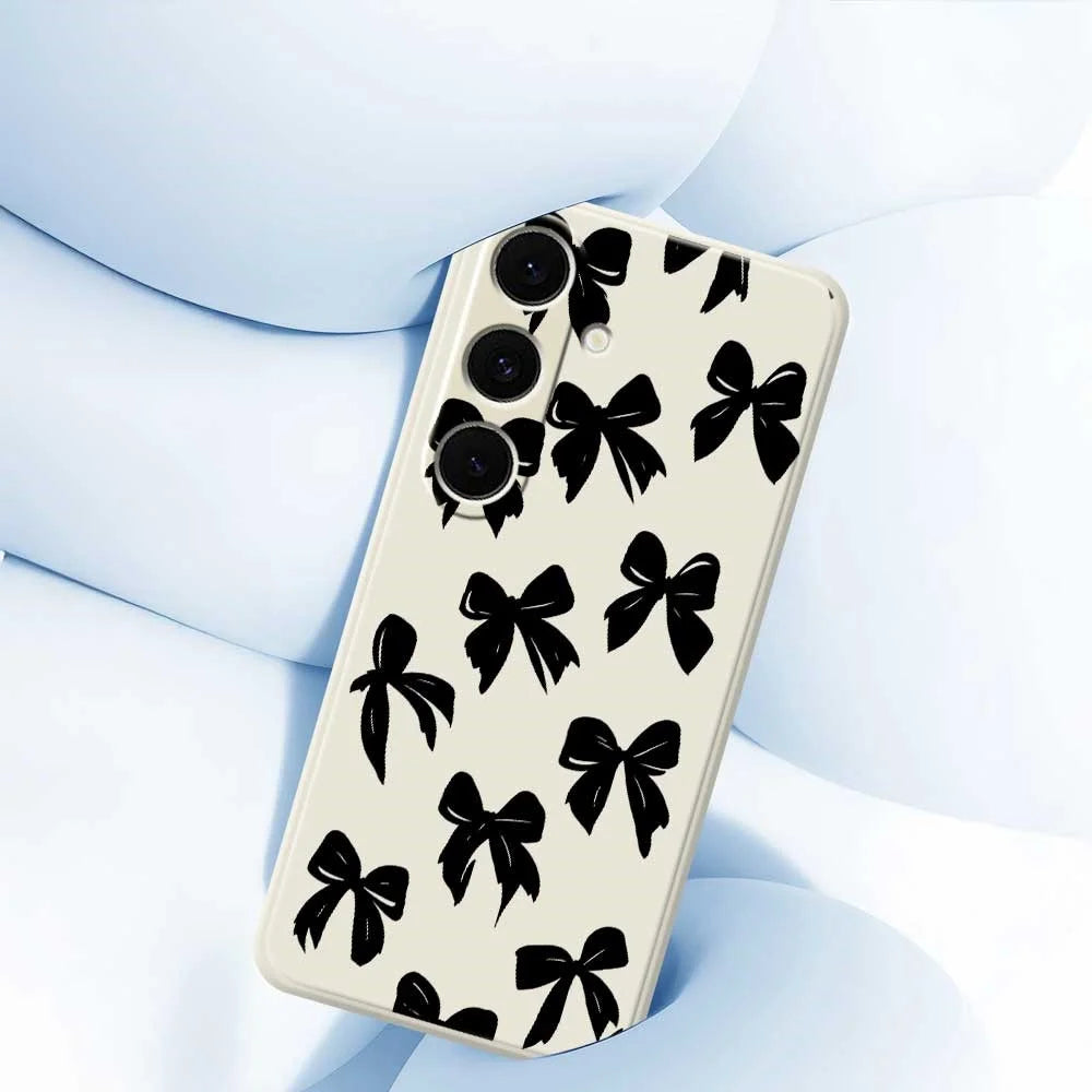 For Samsung Galaxy S24 FE Case Black Bow Pattern Printing Straight Edge TPU Phone Back Cover - Beige - 4