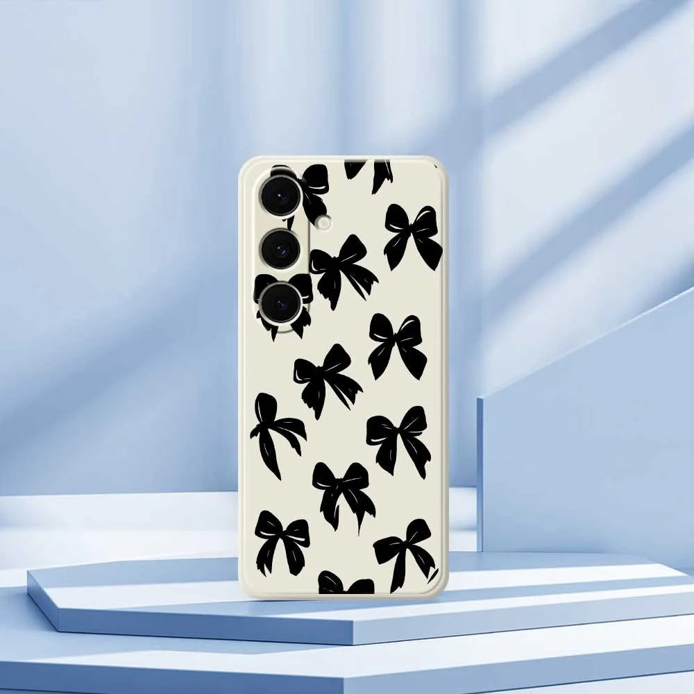 For Samsung Galaxy S24 FE Case Black Bow Pattern Printing Straight Edge TPU Phone Back Cover - Beige - 7
