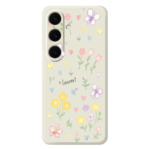 For Samsung Galaxy S24 FE Case Small Flowers Pattern Printing Straight Edge TPU Phone Back Cover - Beige - 1